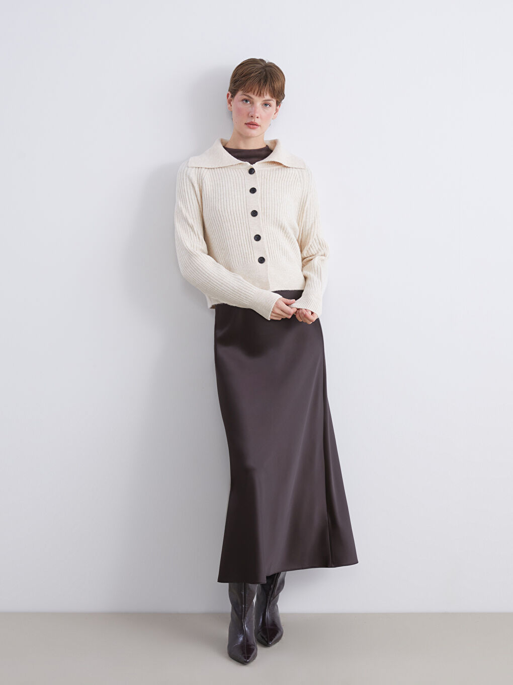 Polo Neck Women's Knitwear Cardigan-1