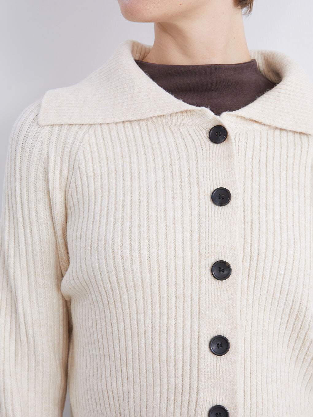 Polo Neck Women's Knitwear Cardigan-2