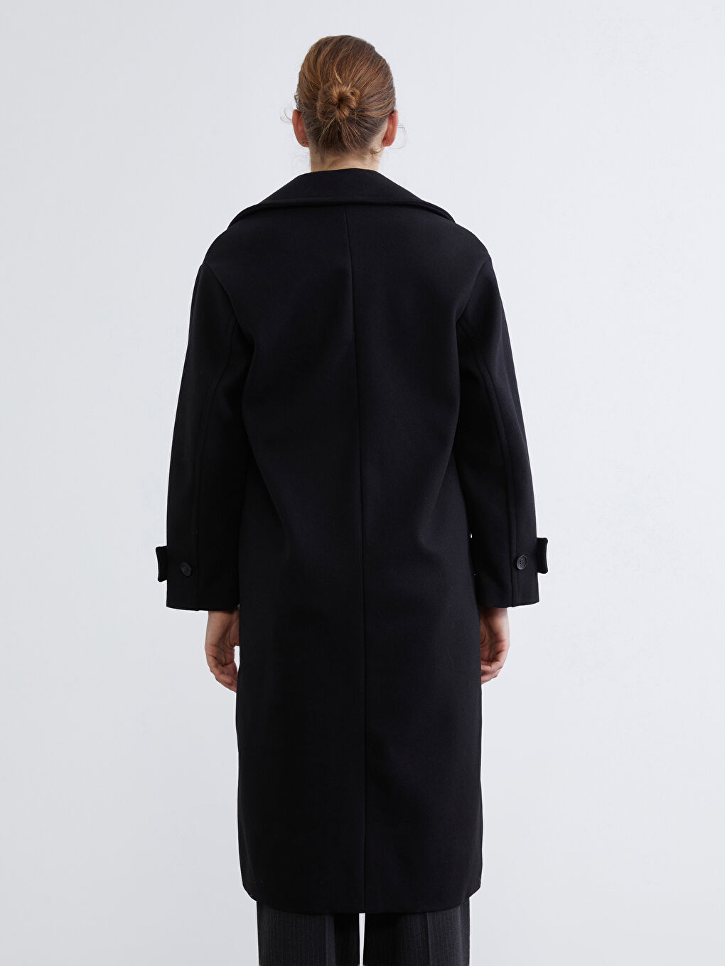 Siyah Ceket Yaka Kadın Kaşe Kaban-3