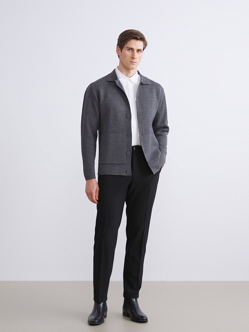 Antrasit Polo Yaka Erkek Triko Hırka-1