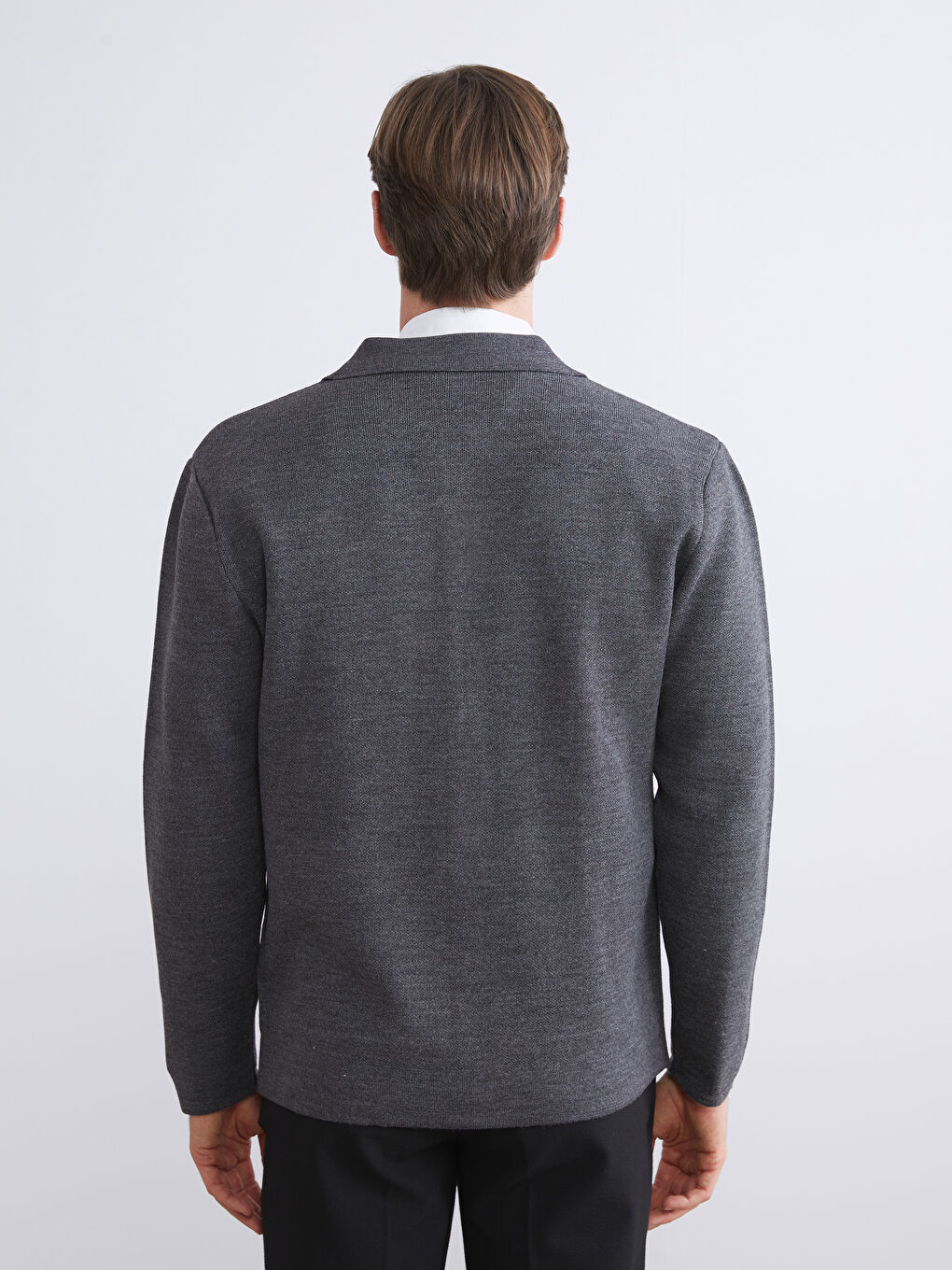 Antrasit Polo Yaka Erkek Triko Hırka-3