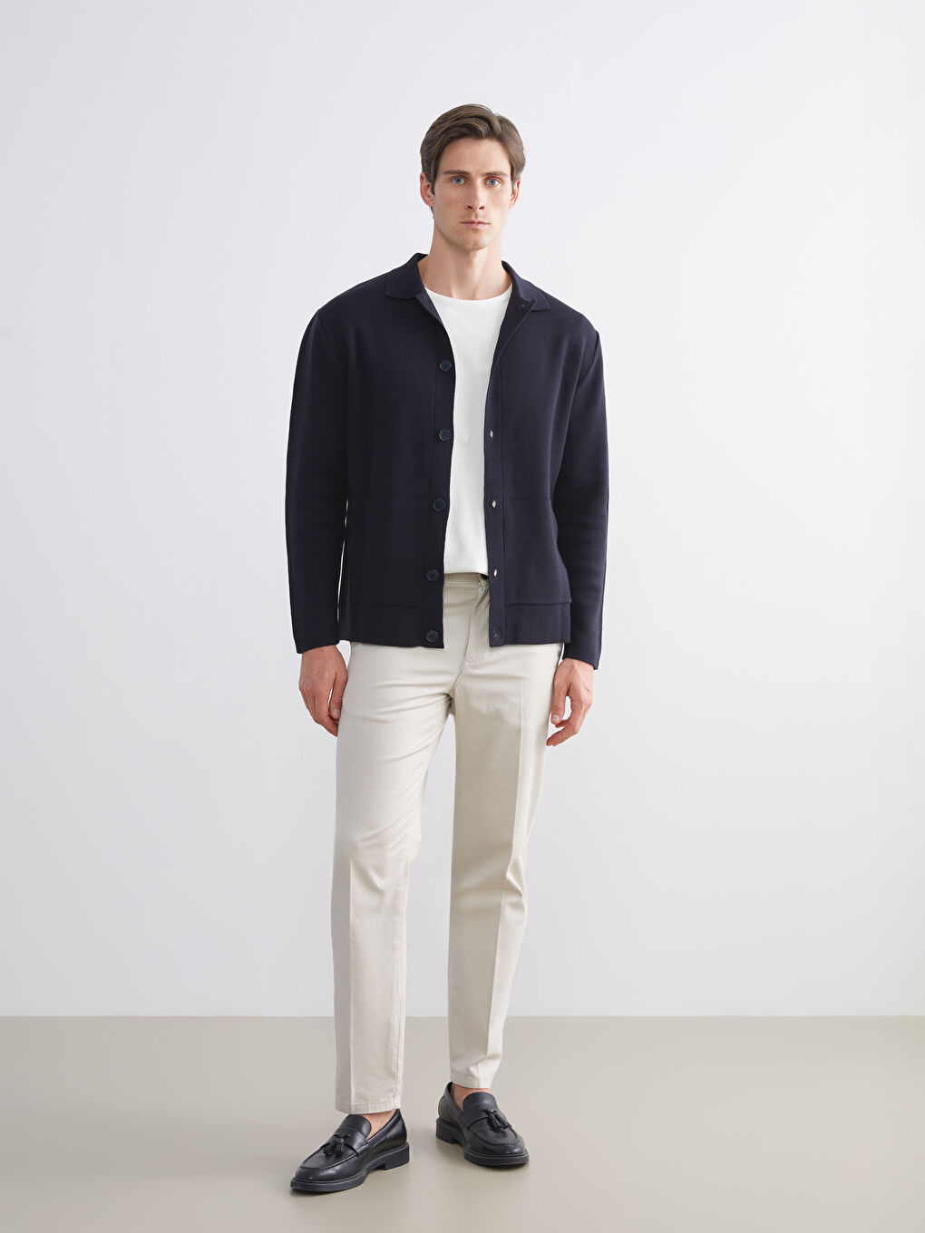 Lacivert Polo Yaka Erkek Triko Hırka-1