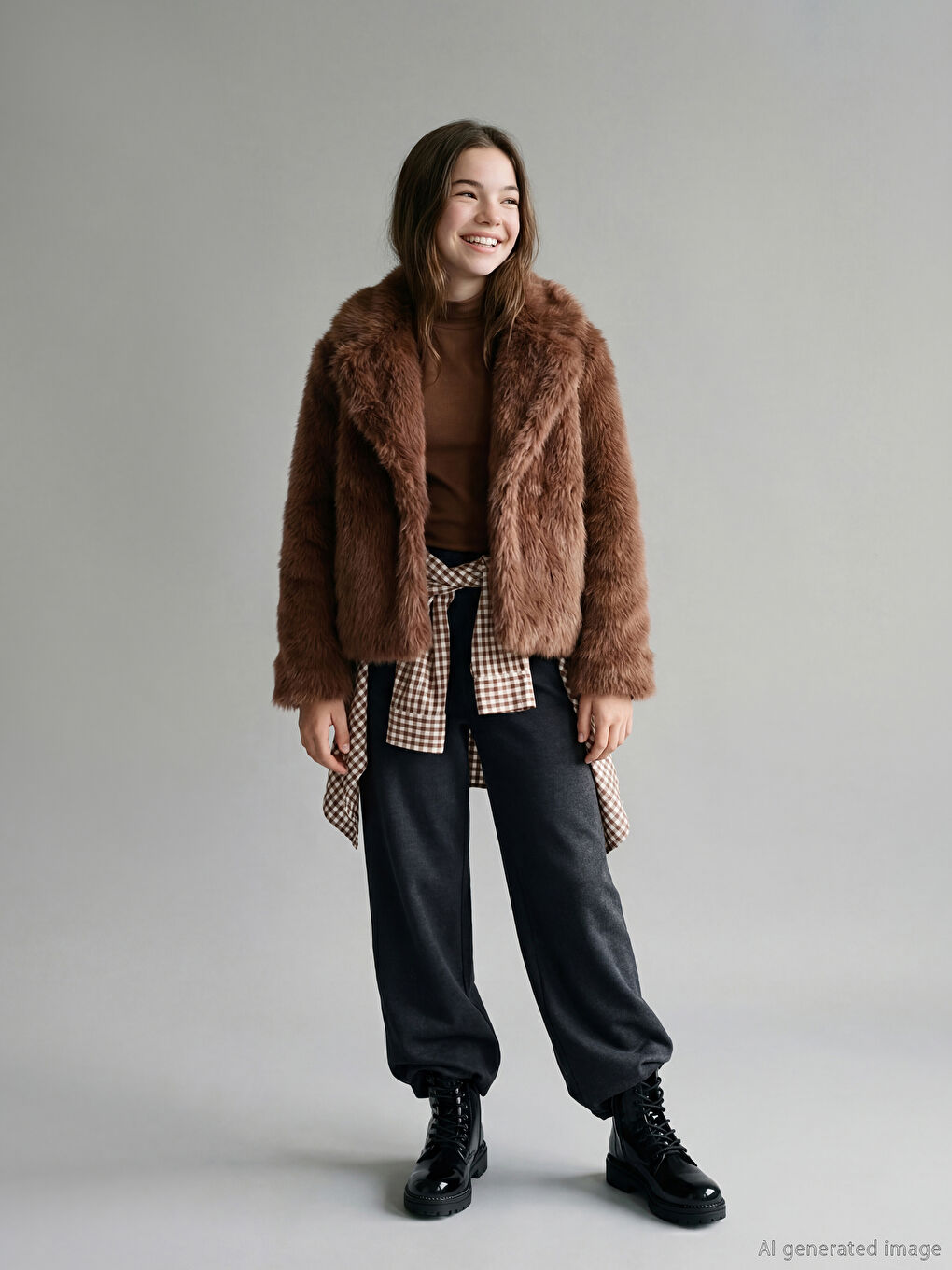 Kahverengi Kız Çocuk Suni Kürk Kaban