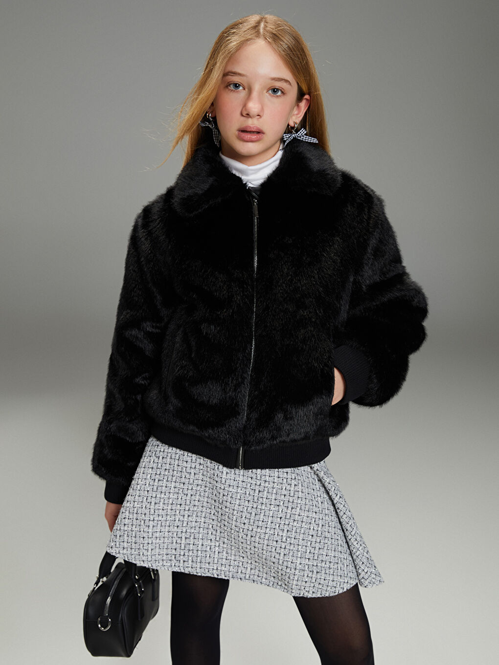 Siyah Kız Çocuk Suni Kürk Kaban