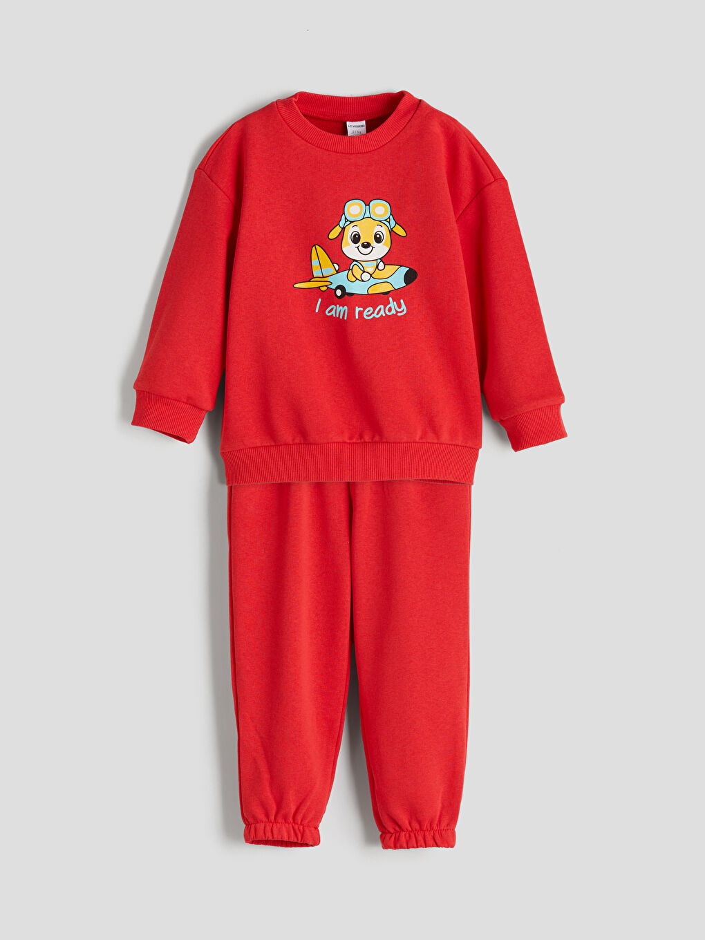 Kırmızı Bisiklet Yaka Baskılı Erkek Çocuk Sweatshirt ve Eşofman Alt 2'li