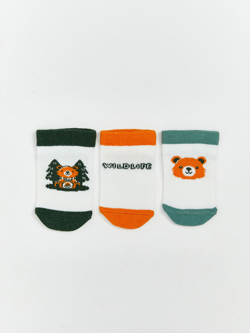 Ekru Baskılı Erkek Bebek Patik Çorap 3'lü