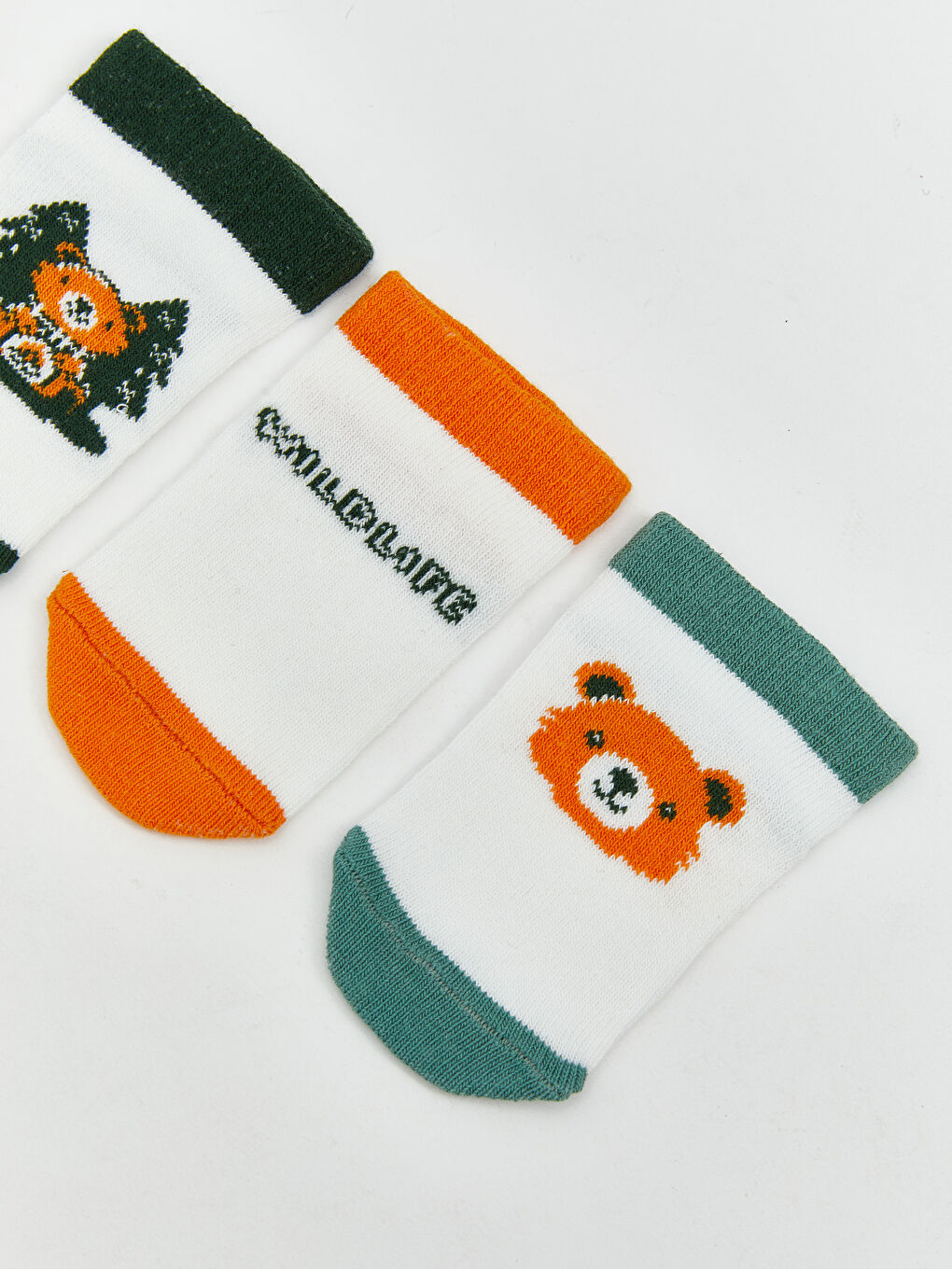 Ekru Baskılı Erkek Bebek Patik Çorap 3'lü-1