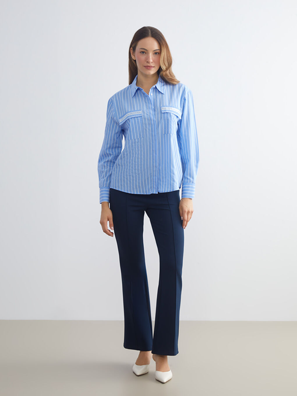 Striped Poplin Women's Shirt-1