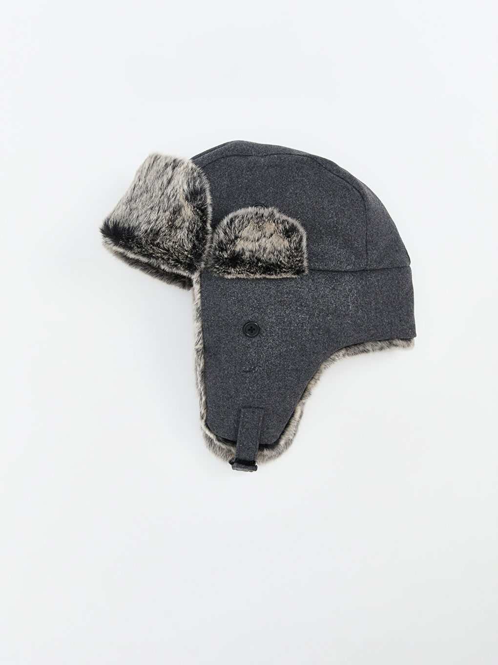Gri Deri Görünümlü Erkek Kar Şapkası-1