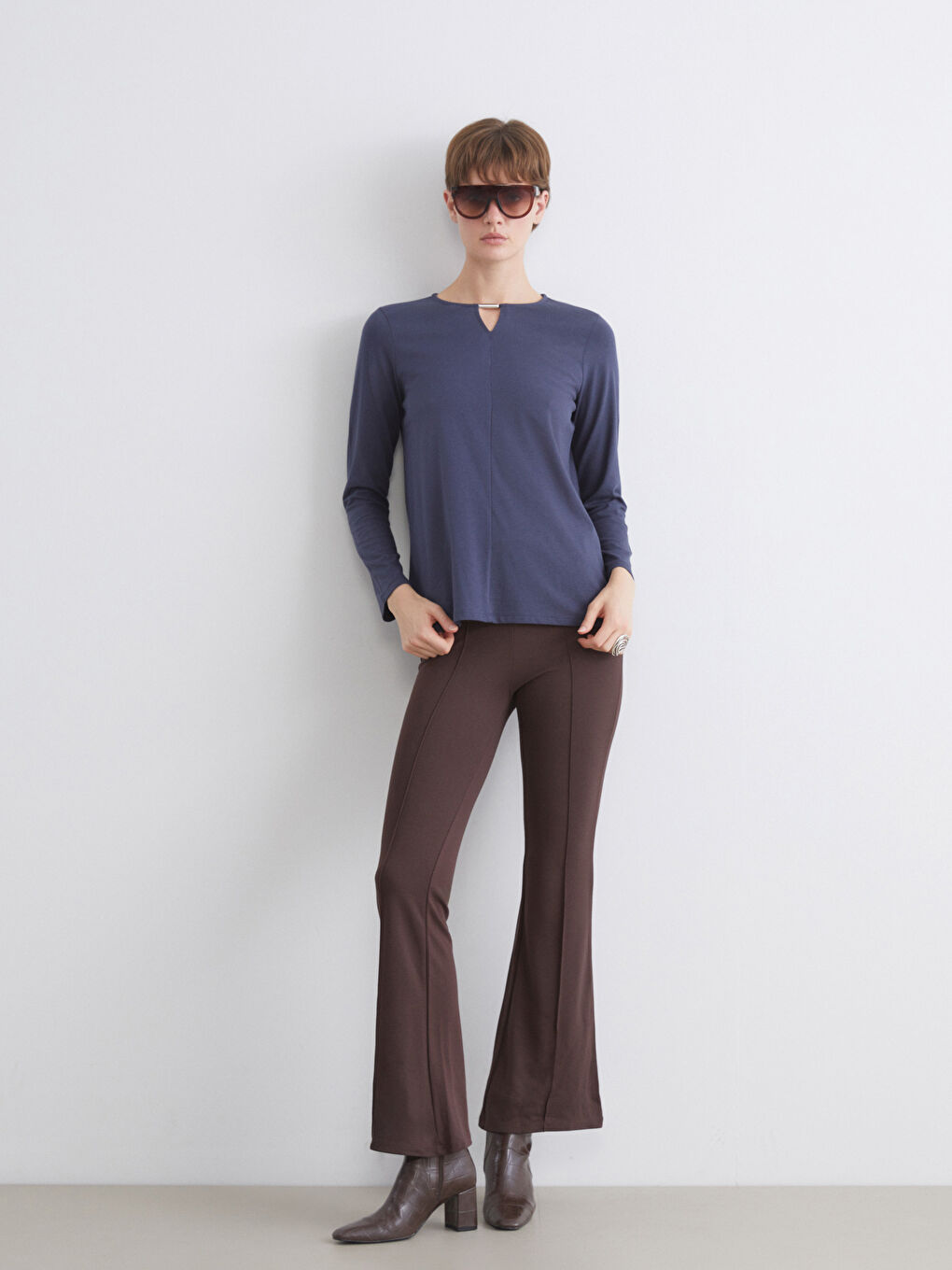 Lacivert Bisiklet Yaka Bluz-1