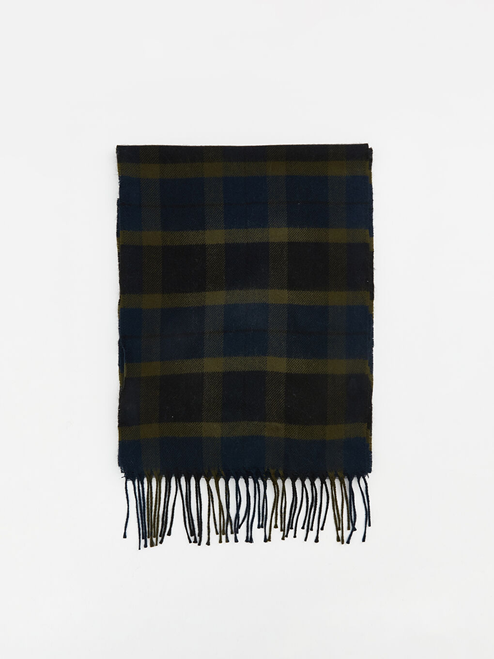 Lacivert Ekose Püsküllü Erkek Atkı-1