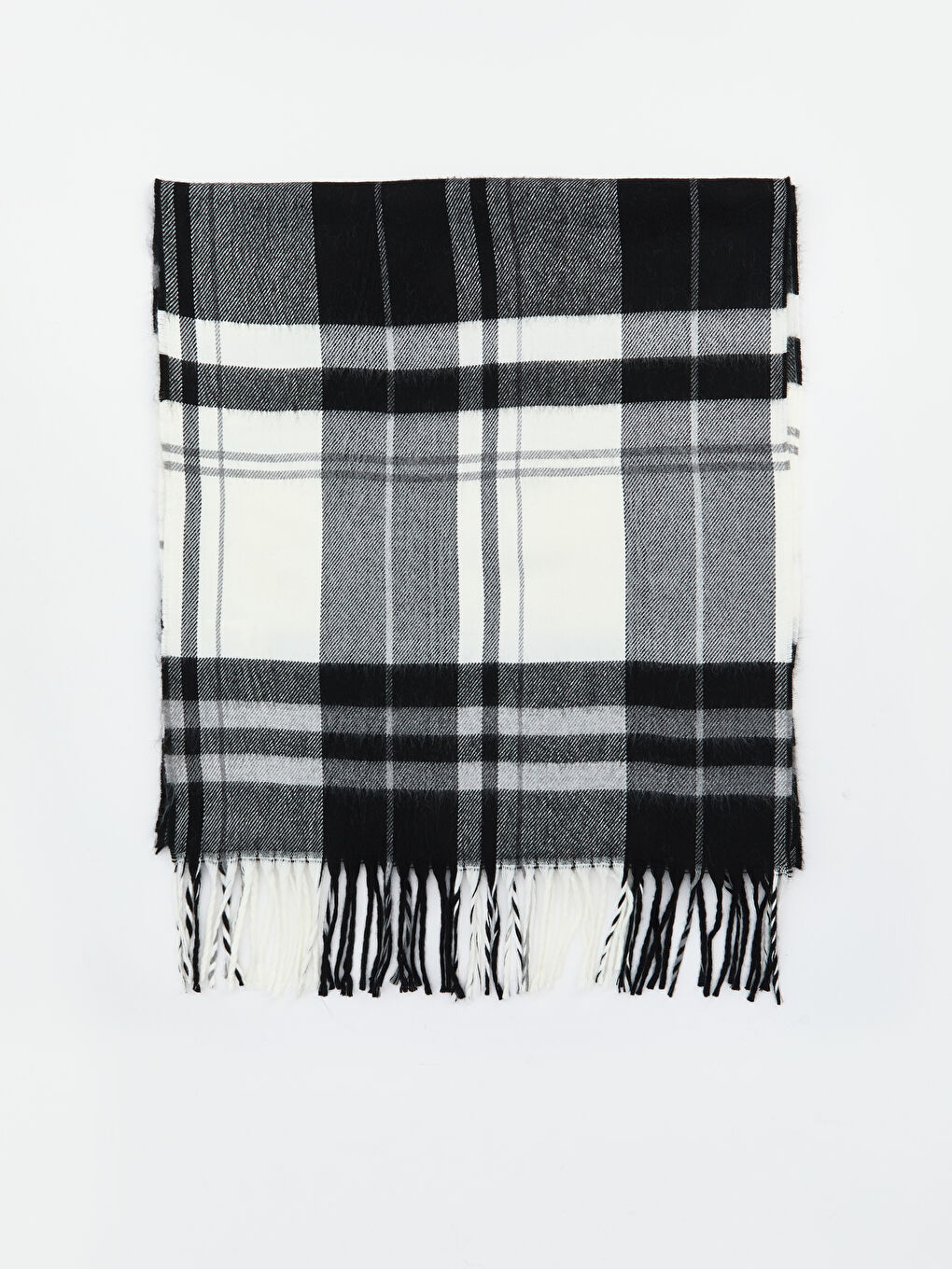 Siyah Püskül Detaylı Ekose Desenli Erkek Atkı-3