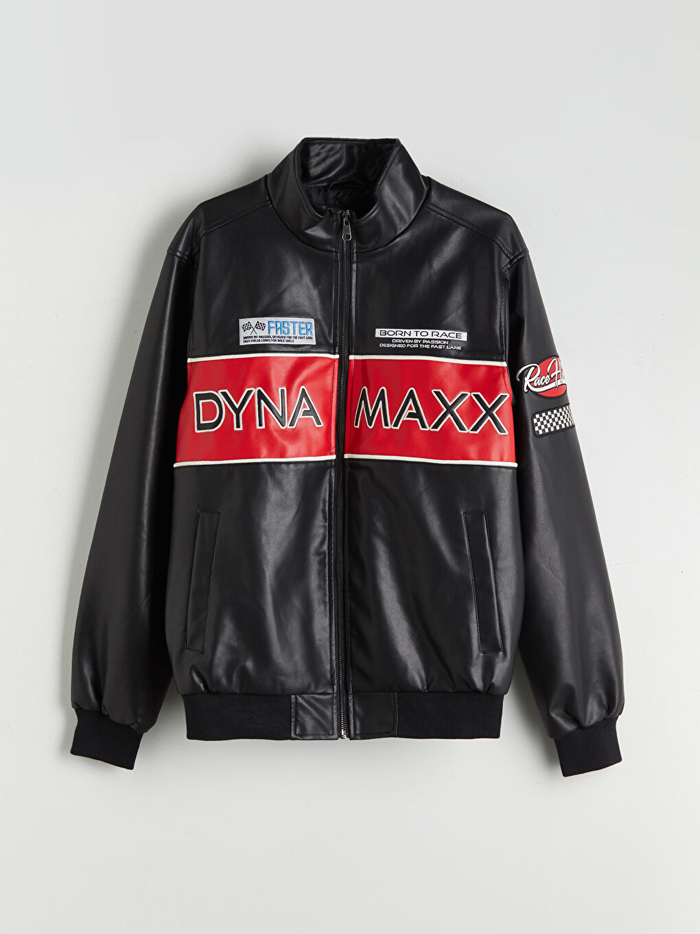 معطف جلدي صناعي أسود رجل-5