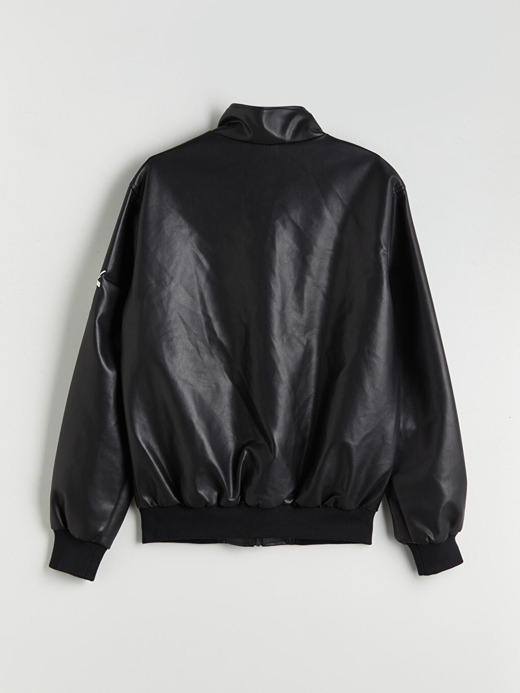 معطف جلدي صناعي أسود رجل-6