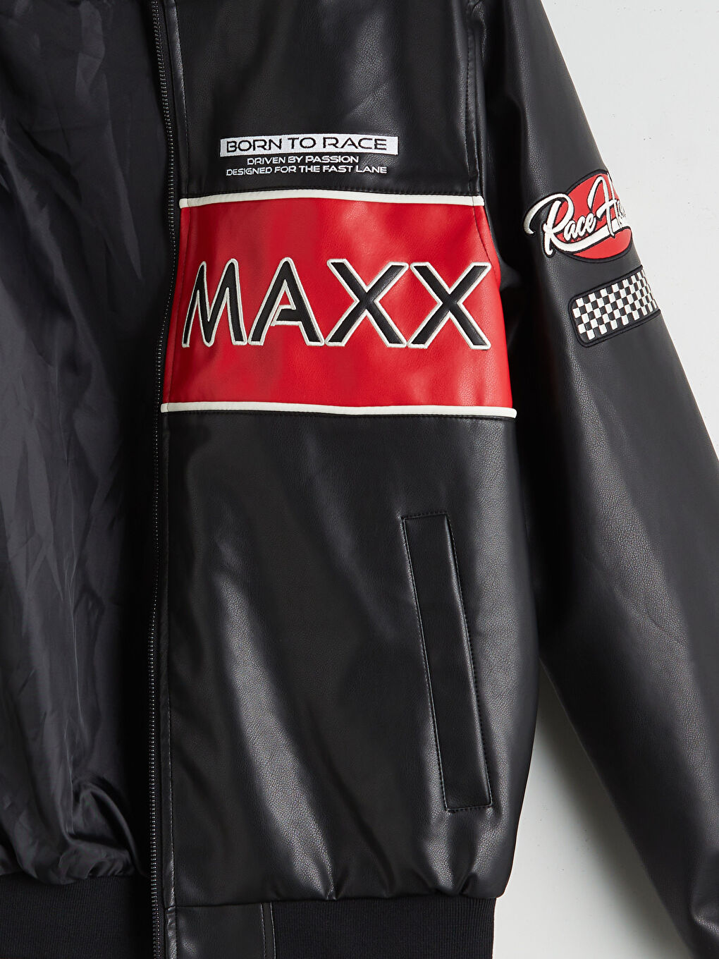 معطف جلدي صناعي أسود رجل-7