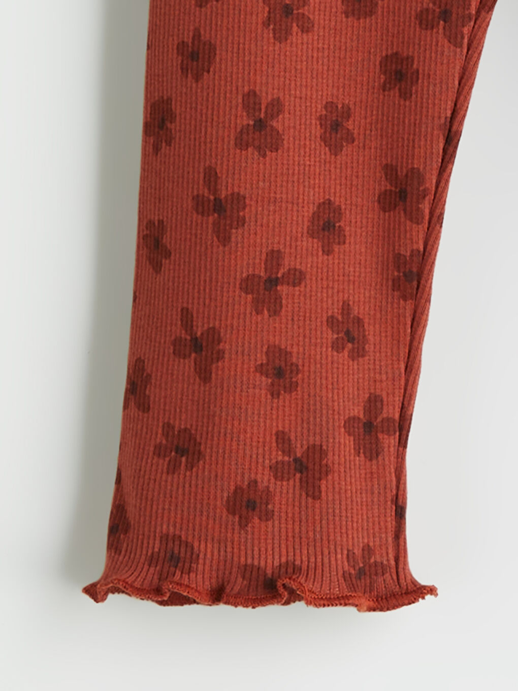 Kahverengi Beli Lastikli Çiçekli Kız Çocuk Tayt-1