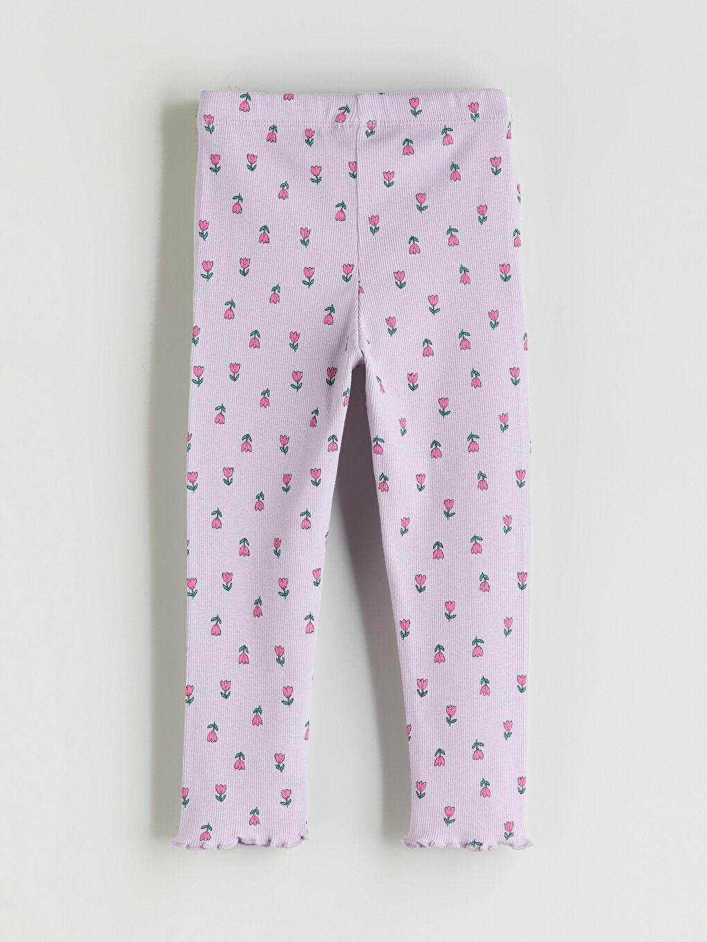 Lila Beli Lastikli Çiçekli Kız Çocuk Tayt-1