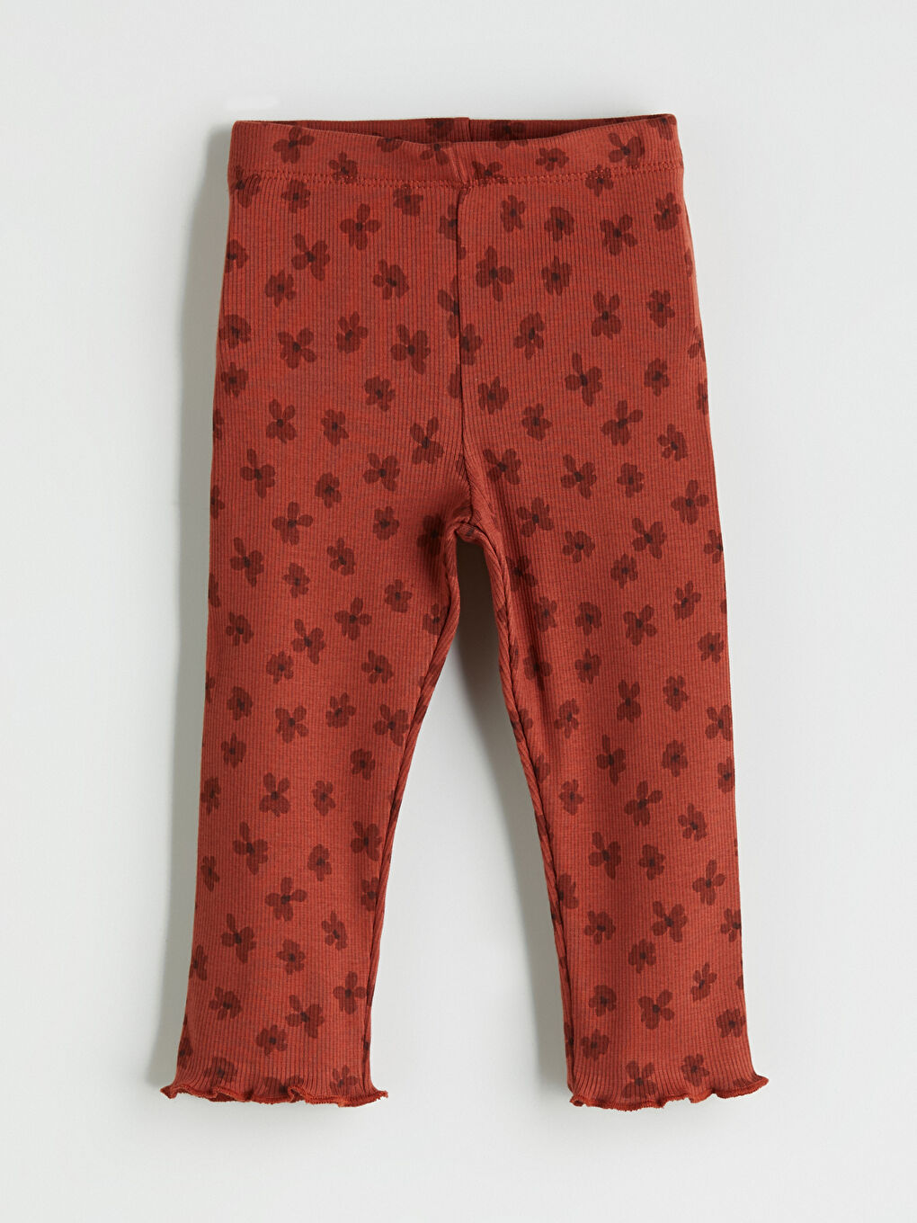 Kahverengi Beli Lastikli Çiçekli Kız Çocuk Tayt