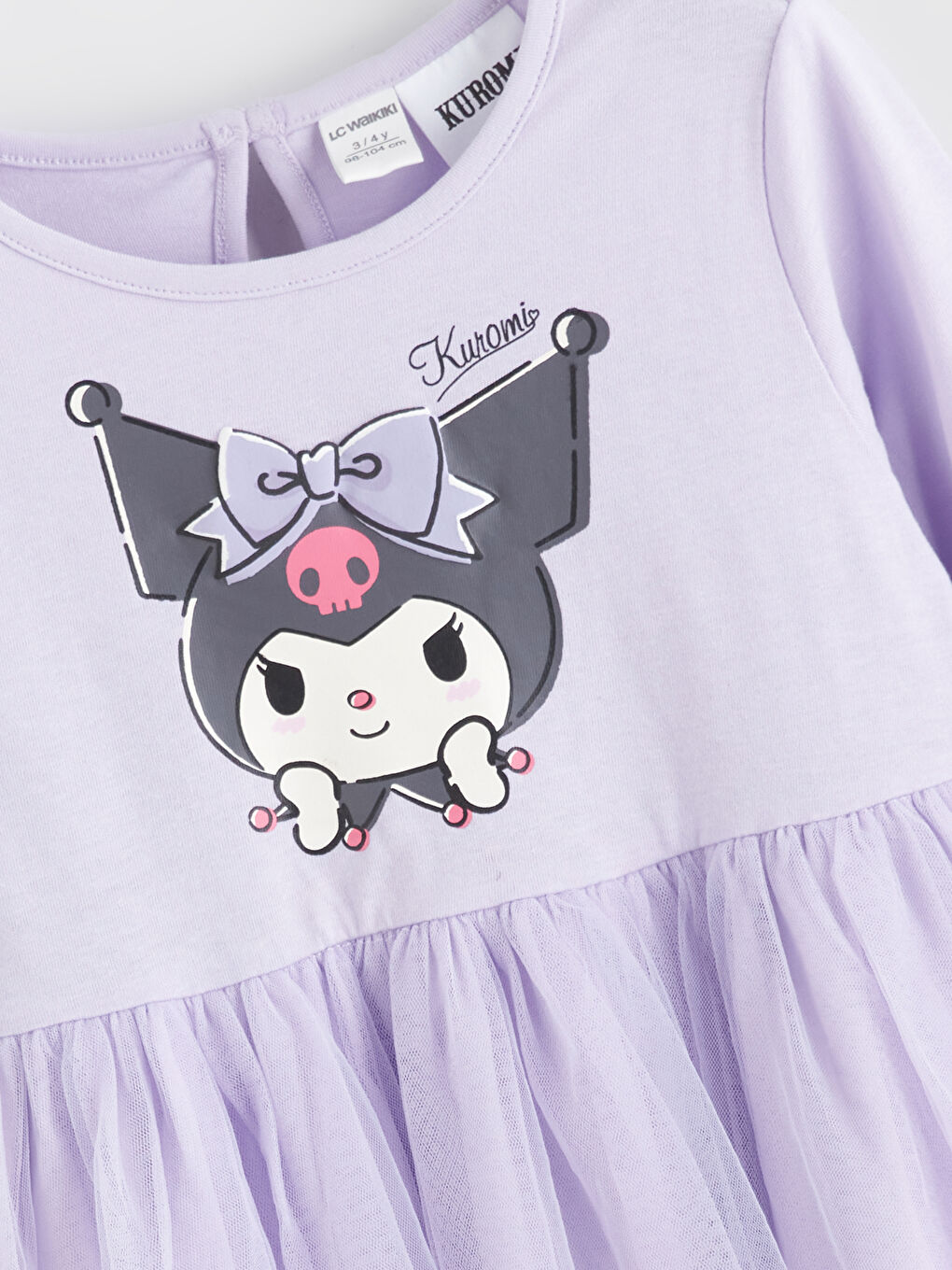 Crew Neck Kuromi Printed Girls' Dress-1