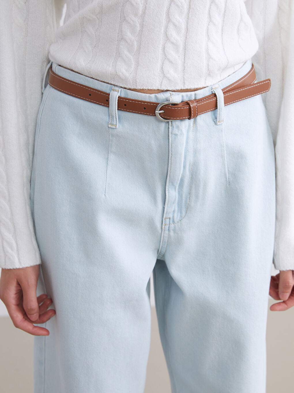 High Waisted Belted Wideleg Women's Jeans-2