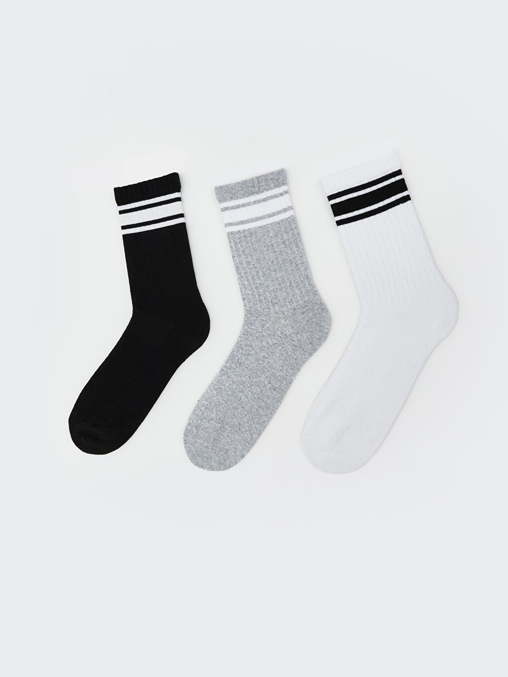 Beyaz Çizgili Erkek Soket Çorap 3'lü