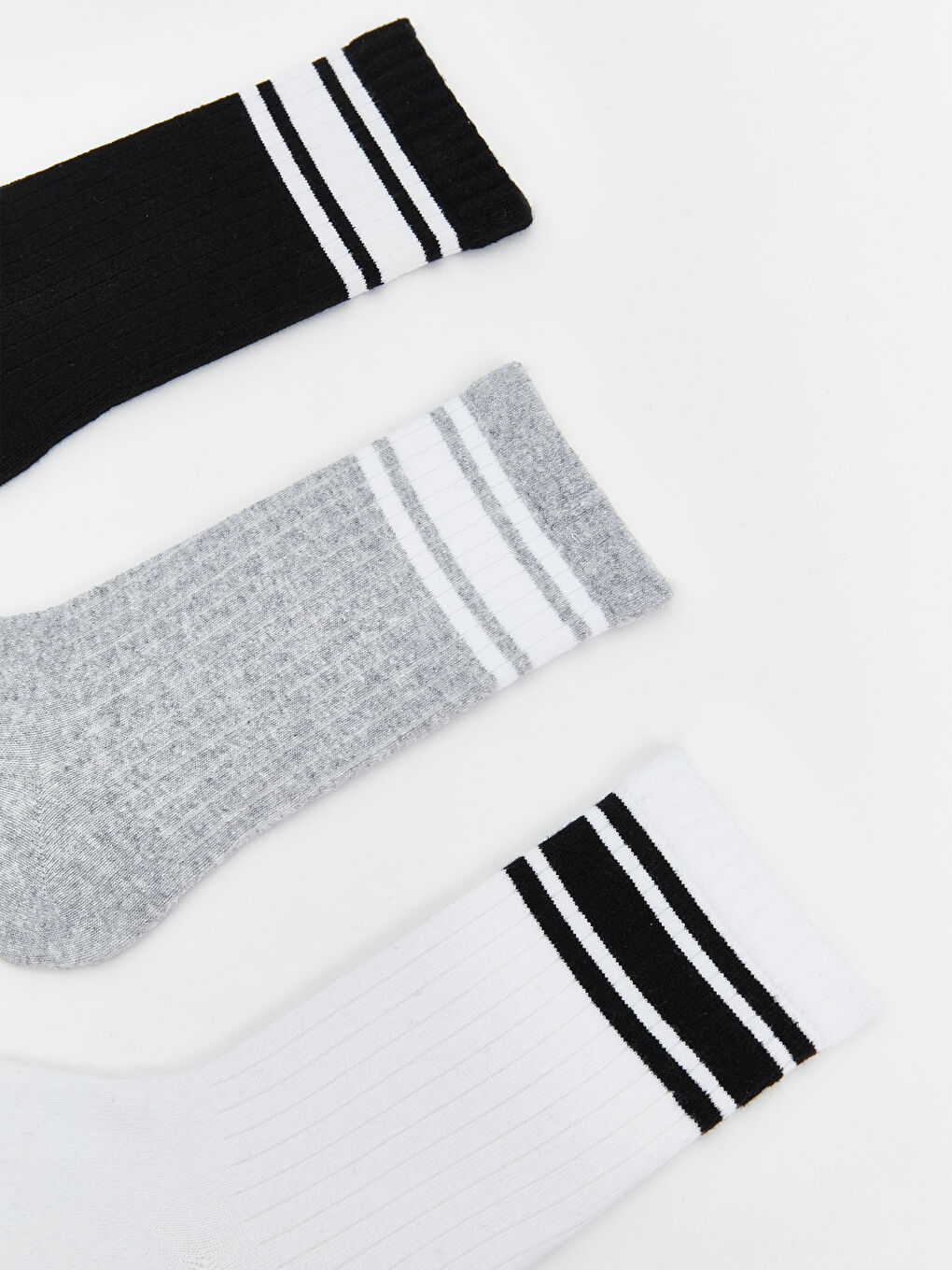 Beyaz Çizgili Erkek Soket Çorap 3'lü-1