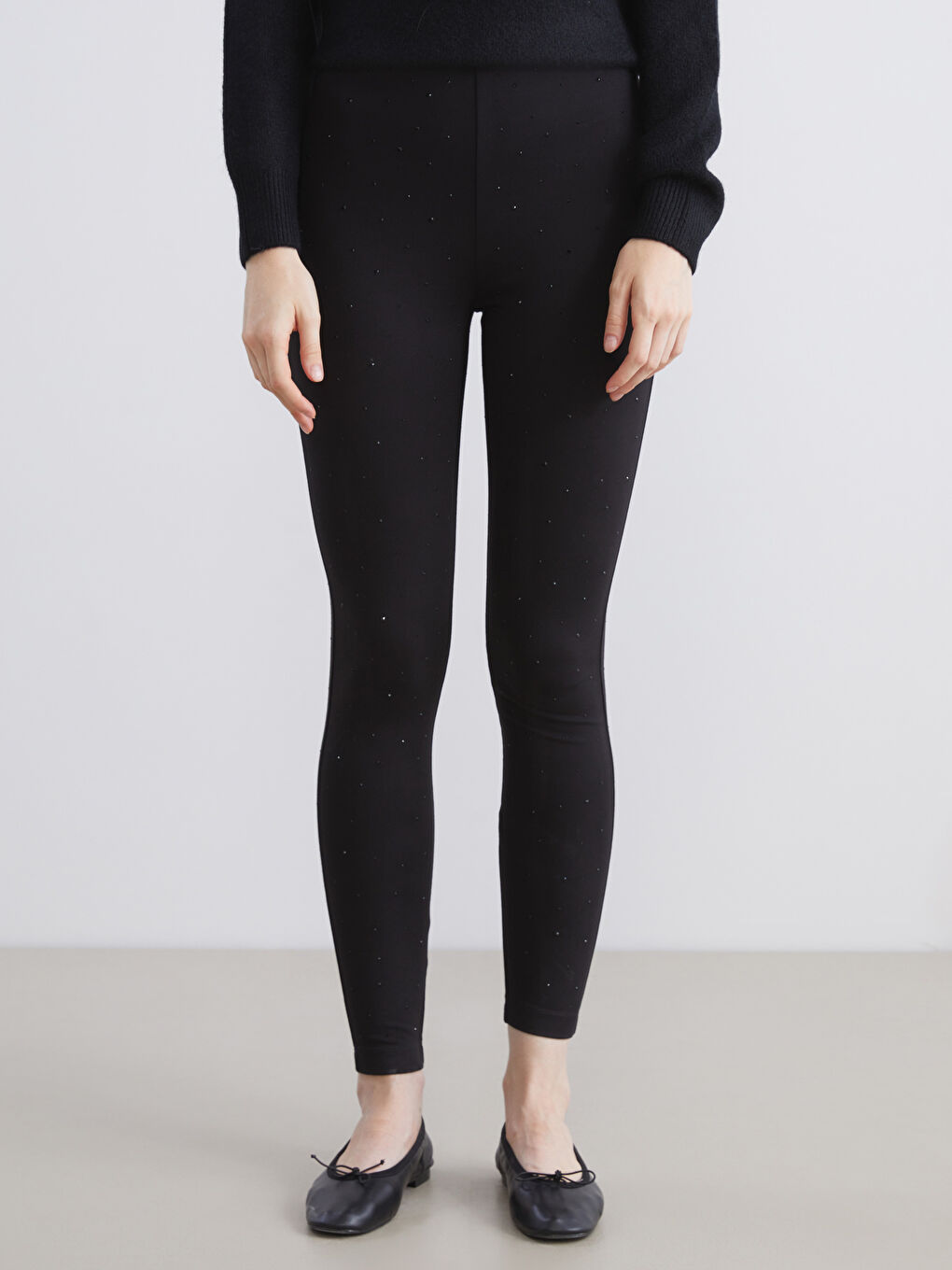 Elasticated Waist Rhinestone Embellished Women's Leggings-1