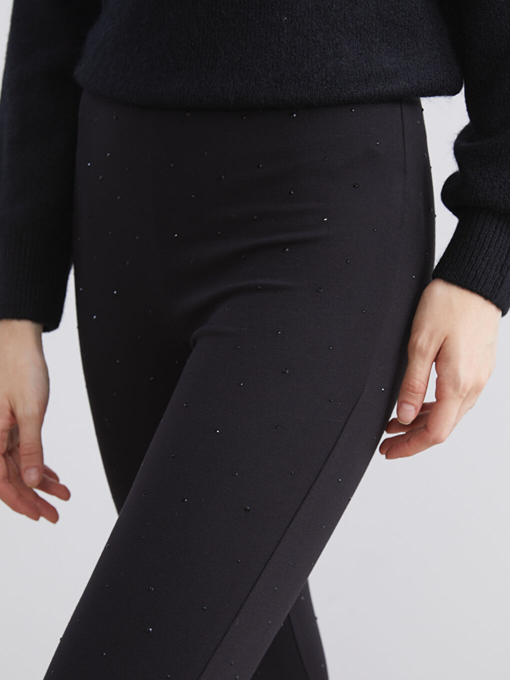 Elasticated Waist Rhinestone Embellished Women's Leggings-2