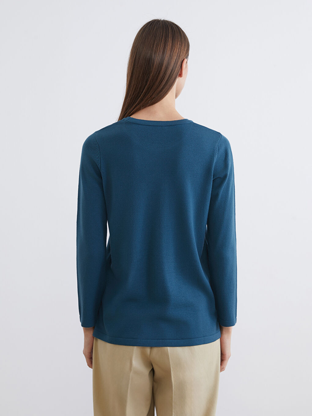 Petrol Bisiklet Yaka Taşlı Kadın Triko Kazak-3