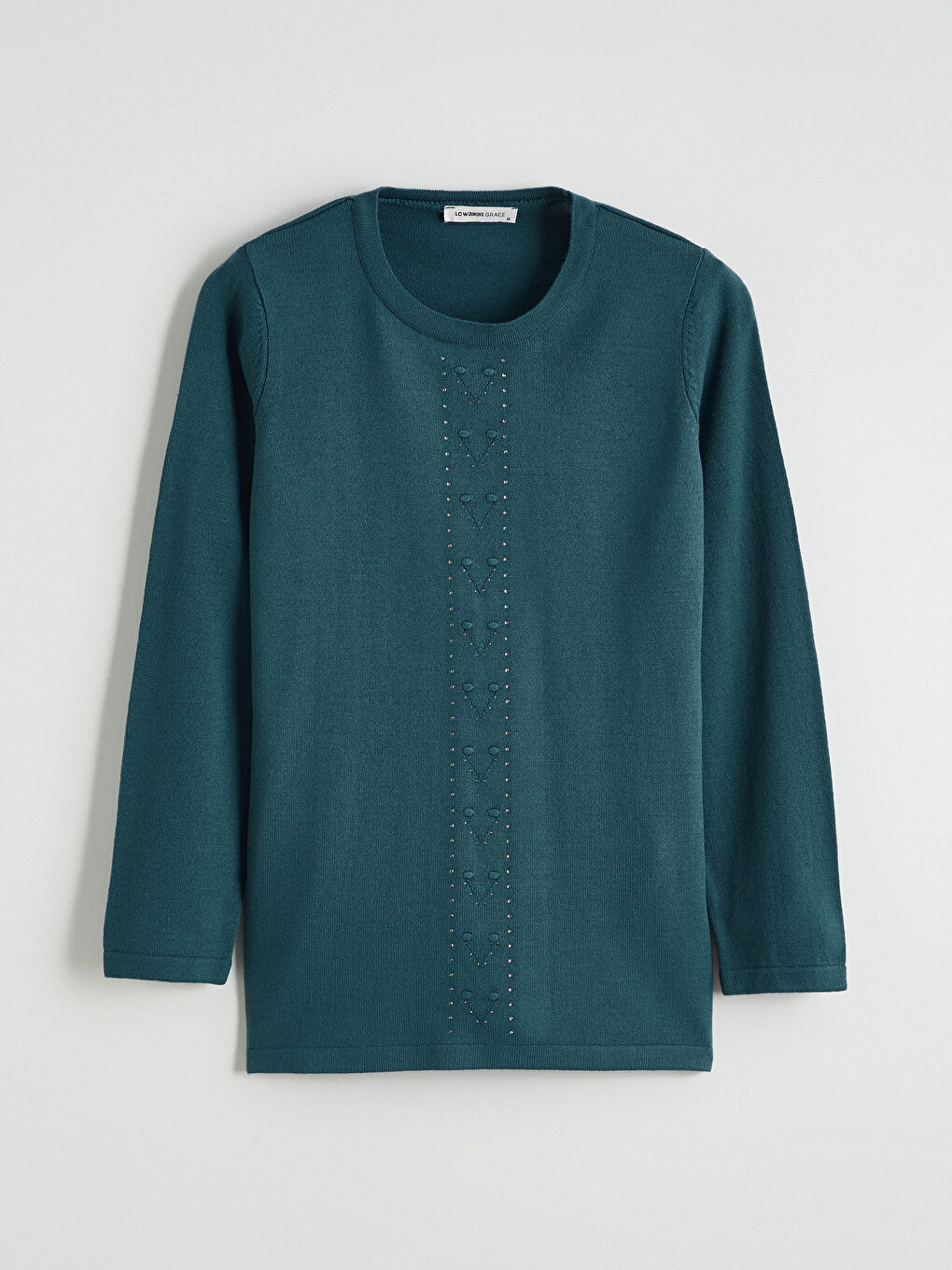 Petrol Bisiklet Yaka Taşlı Kadın Triko Kazak-4