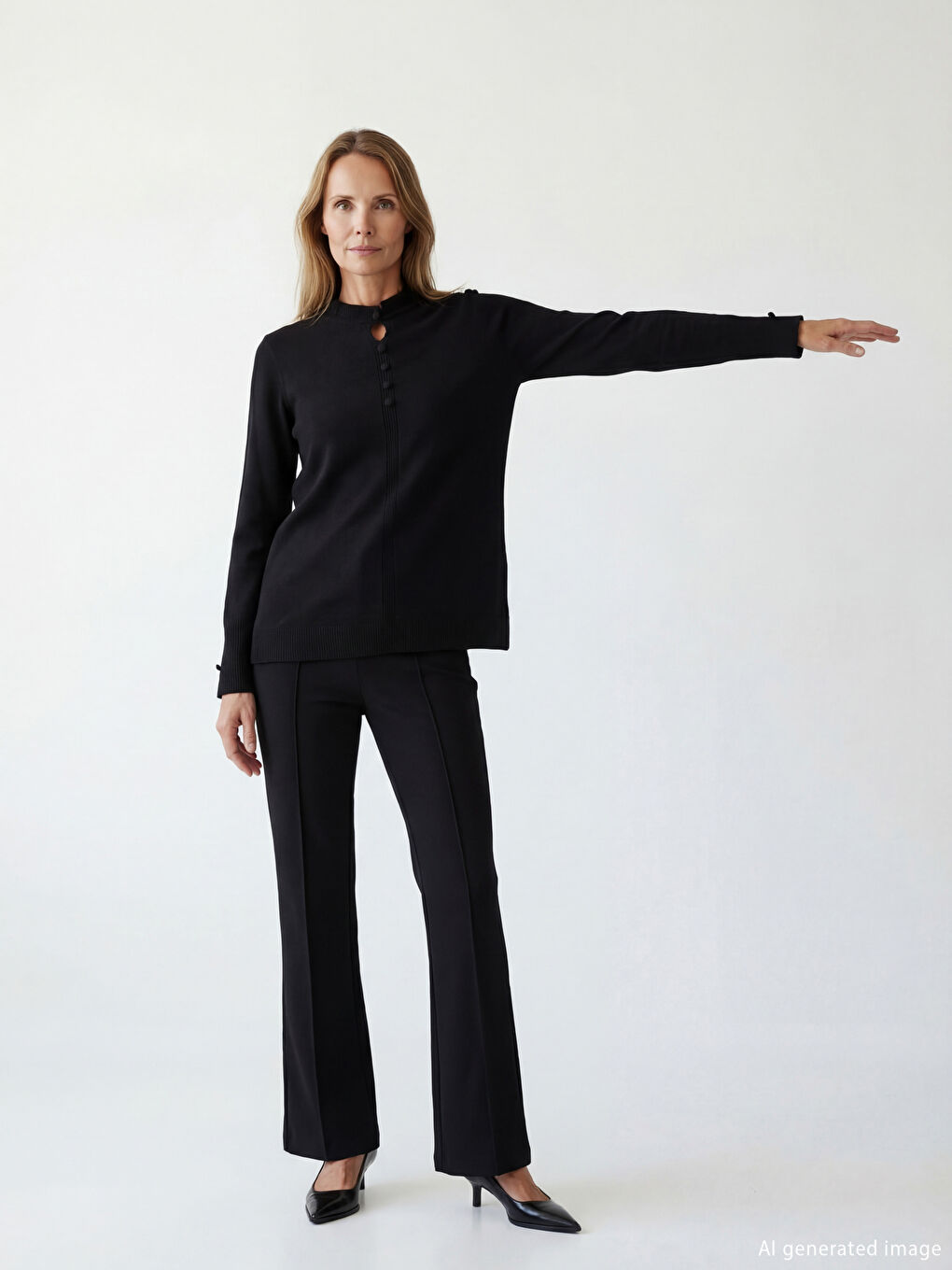 Siyah Fırfırlı Dik Yaka Kadın Triko Kazak