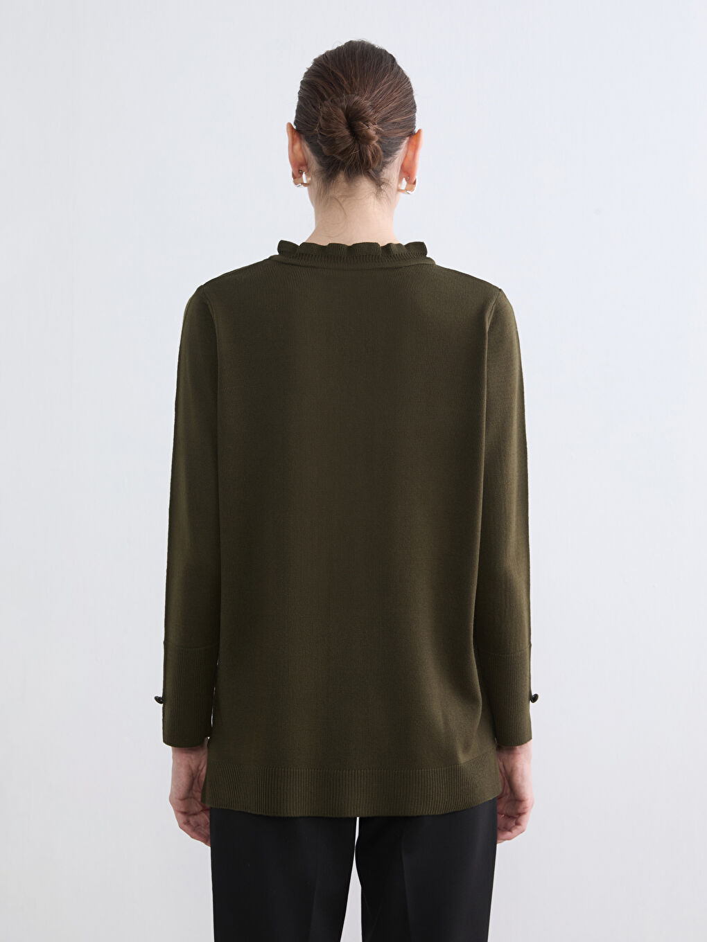 Ruffled Funnel Neck Women's Knitwear Sweater-3