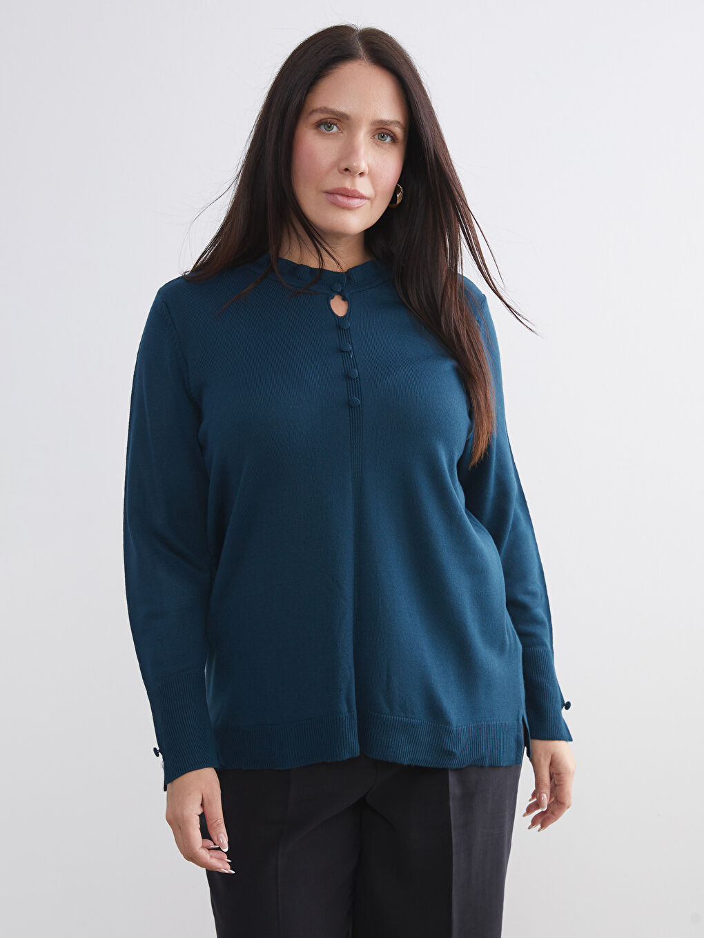 Ruffled Funnel Neck Women's Knitwear Sweater-1