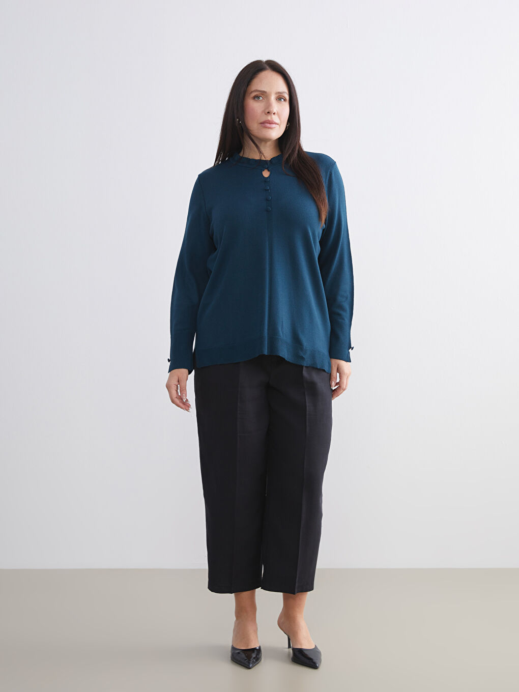 Ruffled Funnel Neck Women's Knitwear Sweater-5