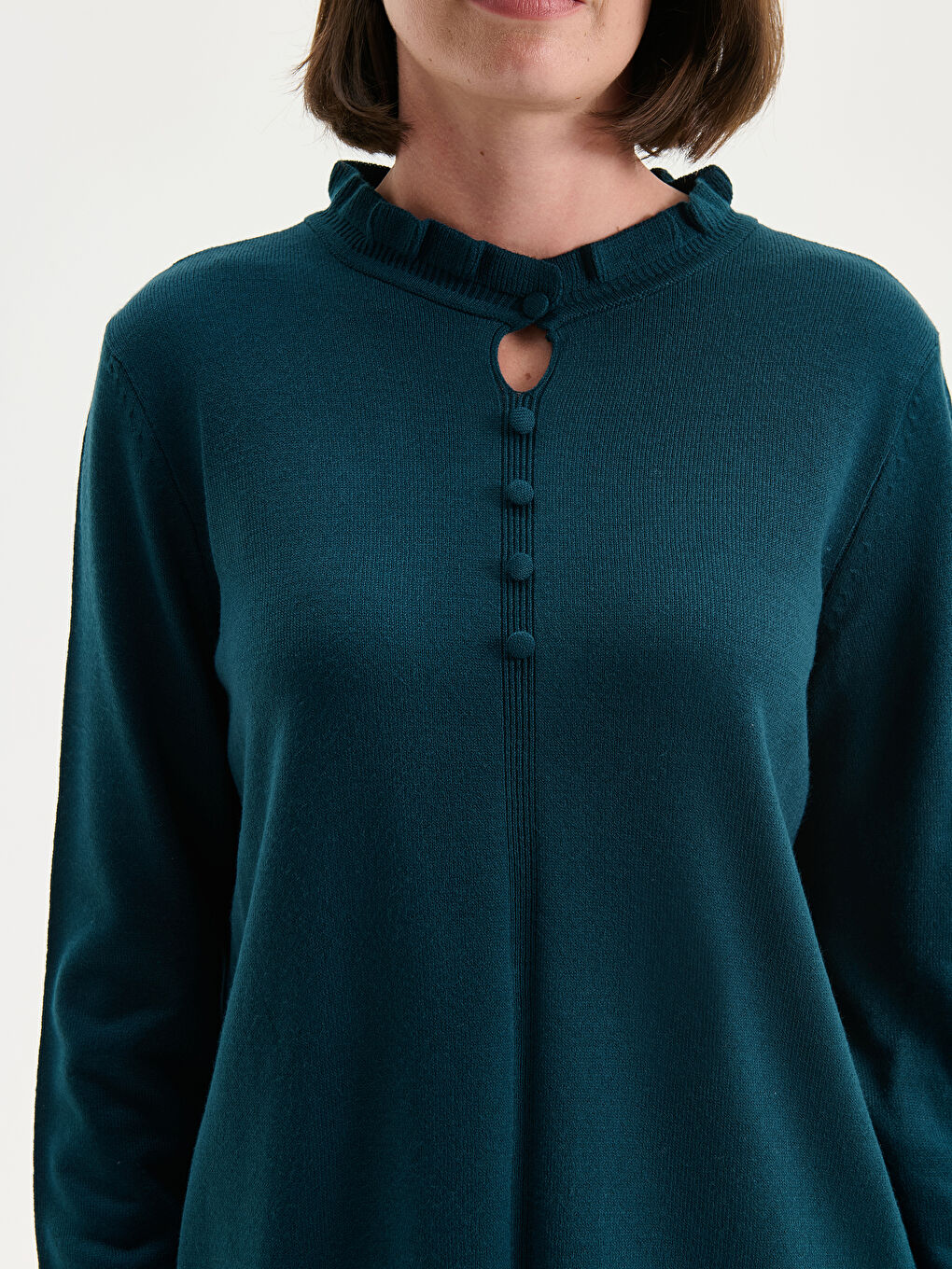 Ruffled Funnel Neck Women's Knitwear Sweater-3