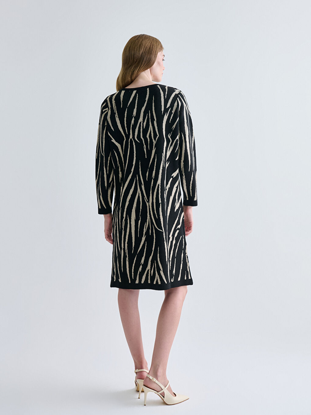 Crew Neck Patterned Knitwear Dress-3