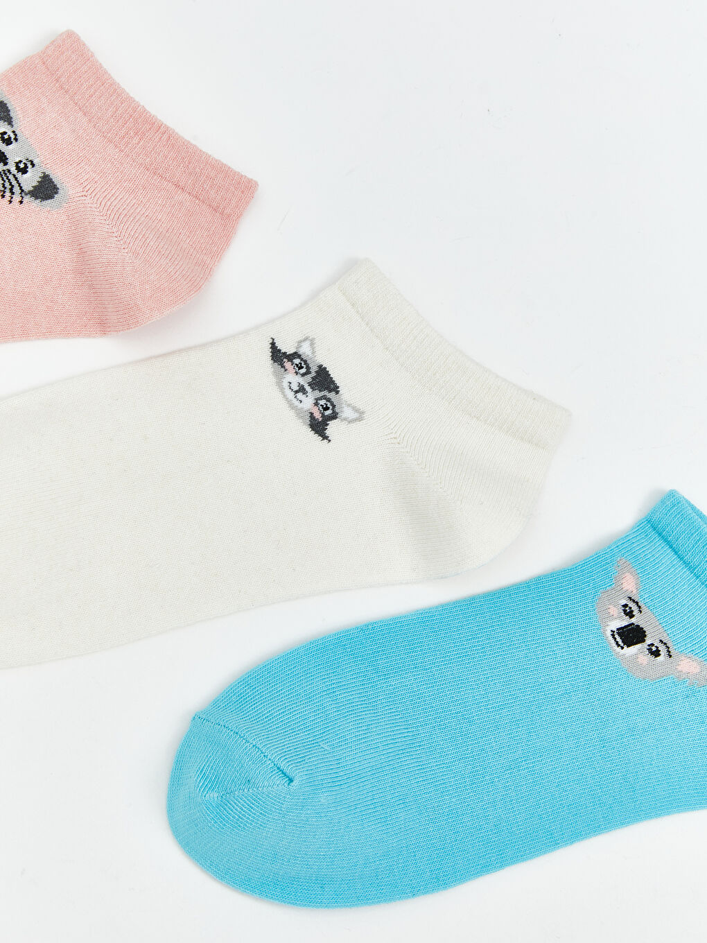 Pembe Baskılı Kadın Patik Çorap 3'lü-1