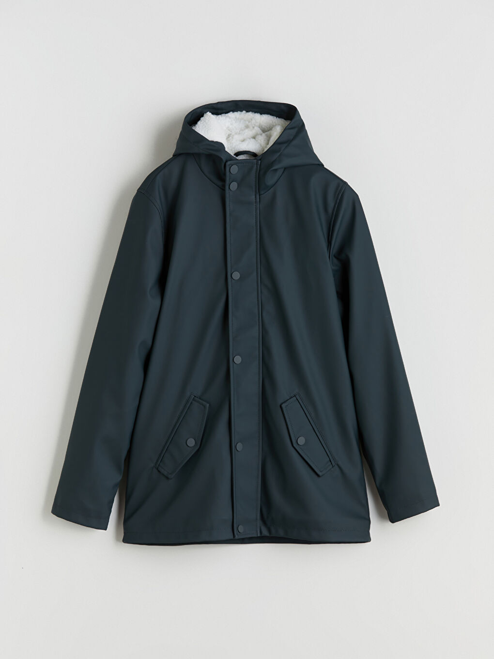 Yeşil Kapüşonlu Erkek Çocuk Deri Görünümlü Mont