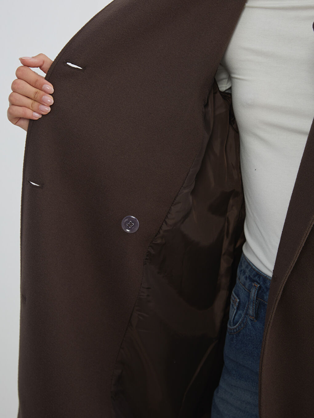 Kahverengi Beli Kuşaklı Kadın Kaşe Kaban-3