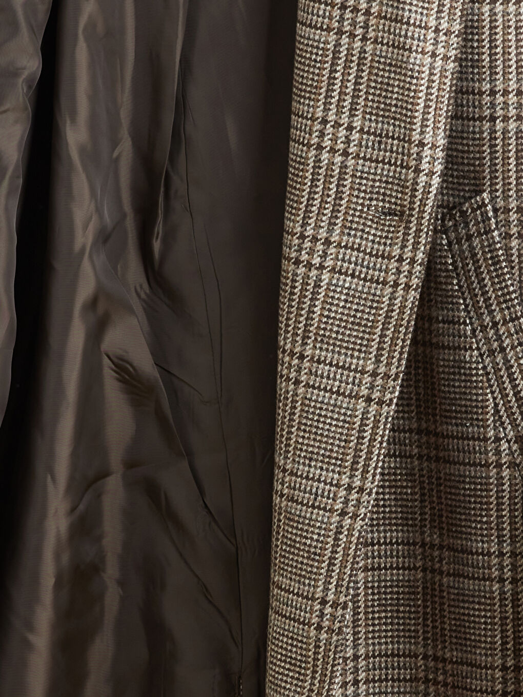 Kahverengi Kruvaze Yaka Ekose Kadın Kaşe Kaban-5