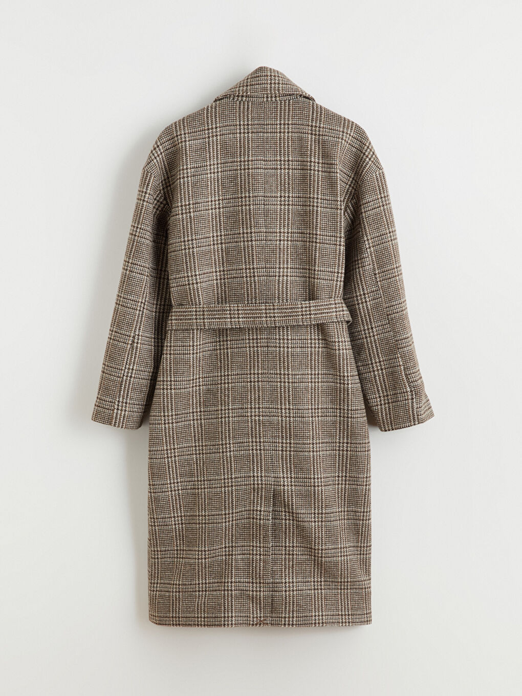 Kahverengi Kruvaze Yaka Ekose Kadın Kaşe Kaban-6