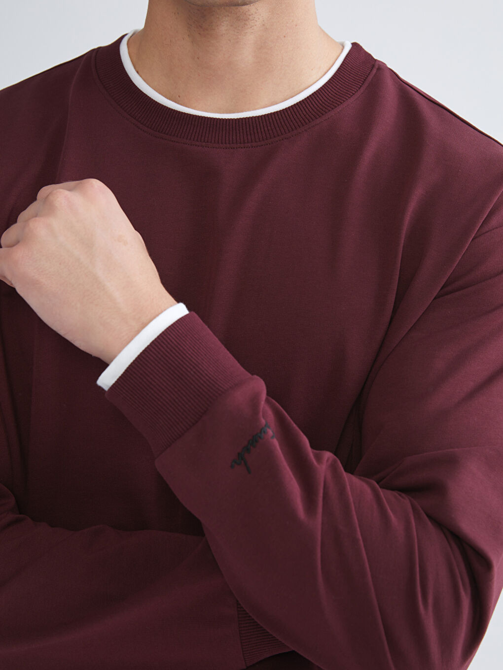 Bordo Bisiklet Yaka Erkek Sweatshirt-2