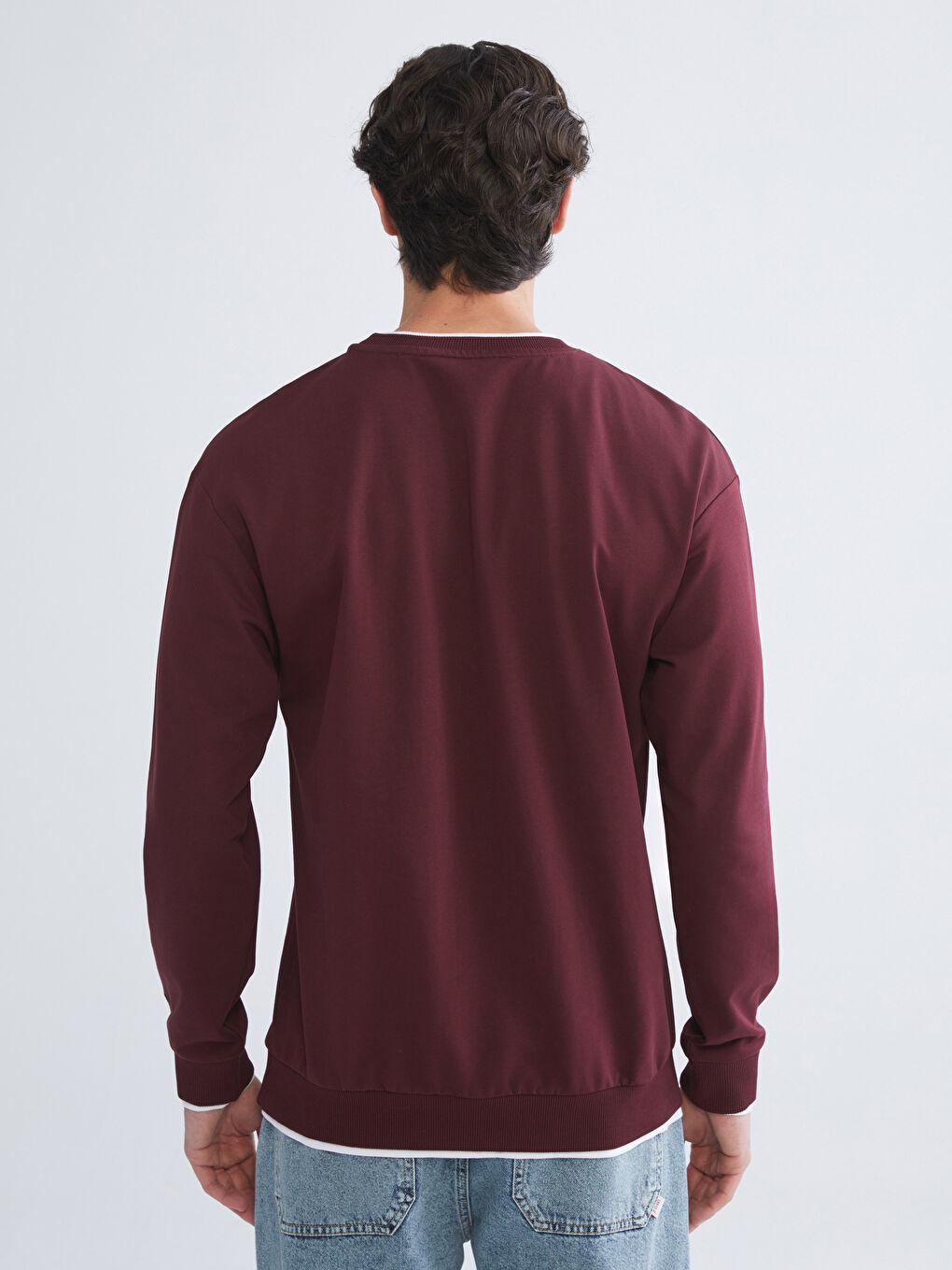 Bordo Bisiklet Yaka Erkek Sweatshirt-3