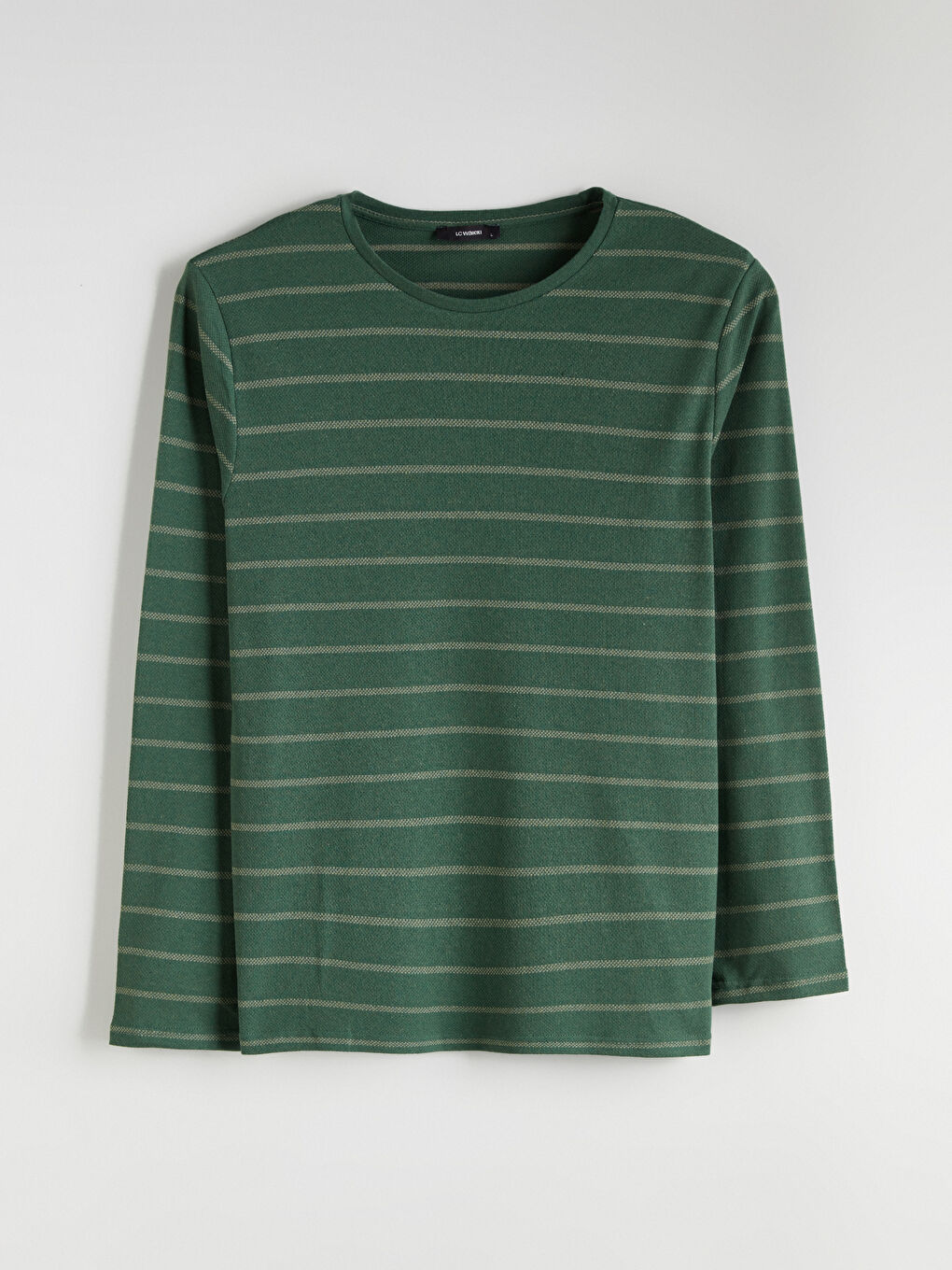 Yeşil Bisiklet Yaka Uzun Kollu Çizgili Erkek Tişört-4