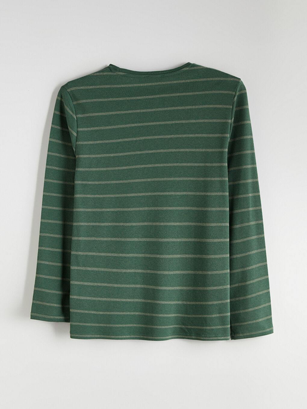 Yeşil Bisiklet Yaka Uzun Kollu Çizgili Erkek Tişört-5