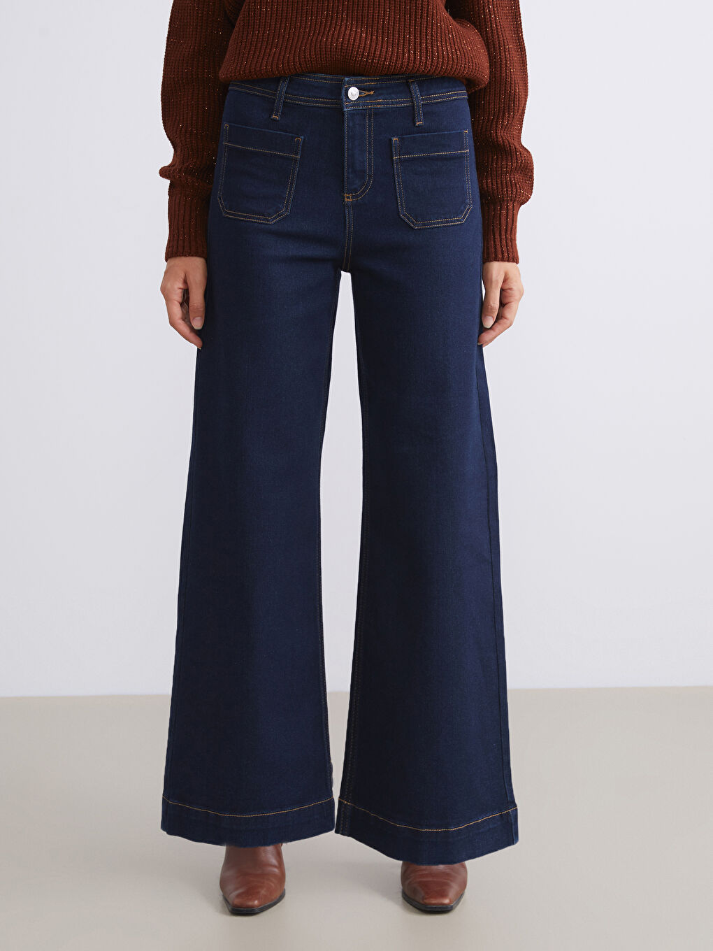 İndigo Wideleg Kadın Jean Pantolon-3