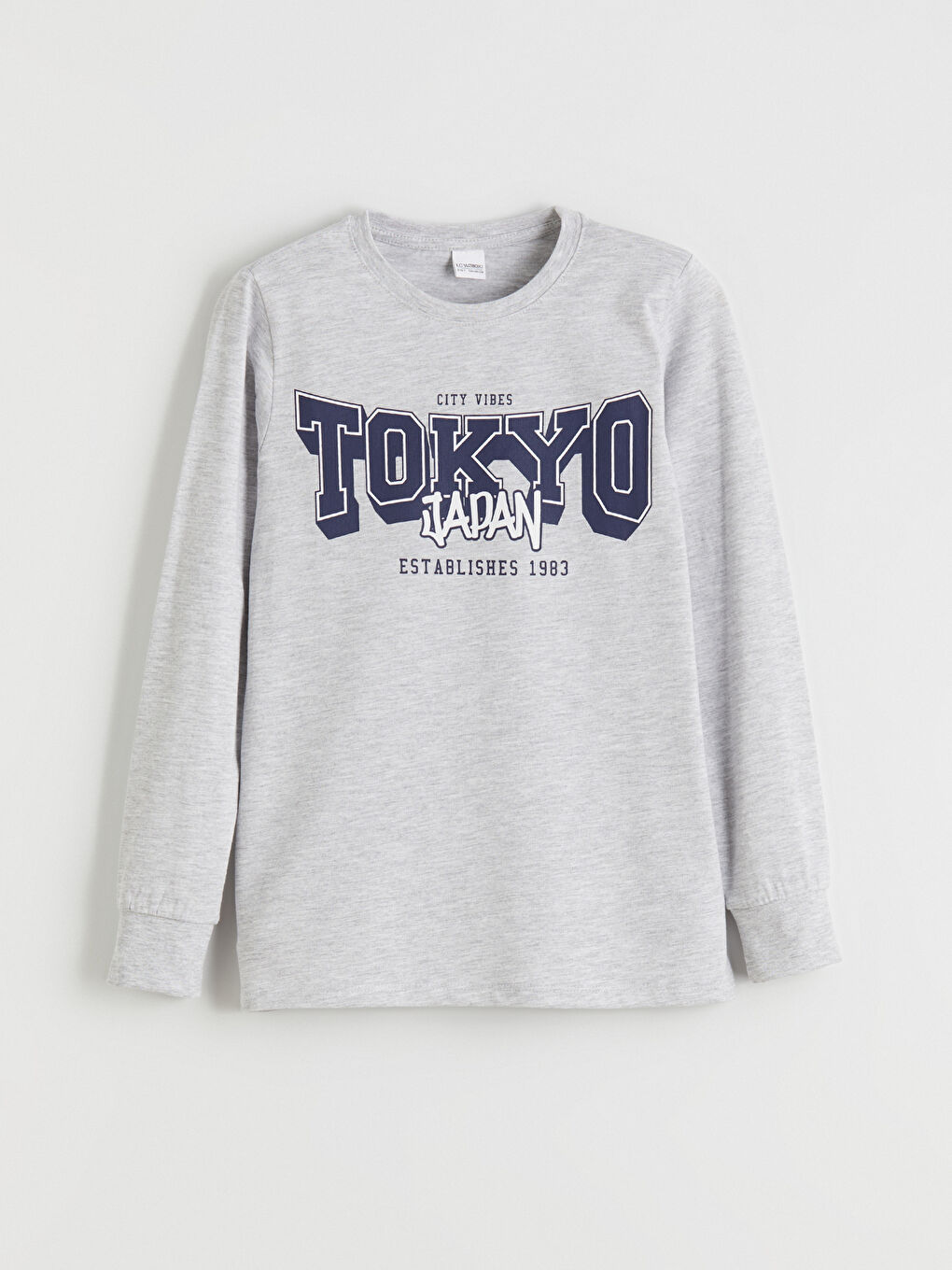 Gri Bisiklet Yaka Tokyo Baskılı Erkek Çocuk Pijama Üst