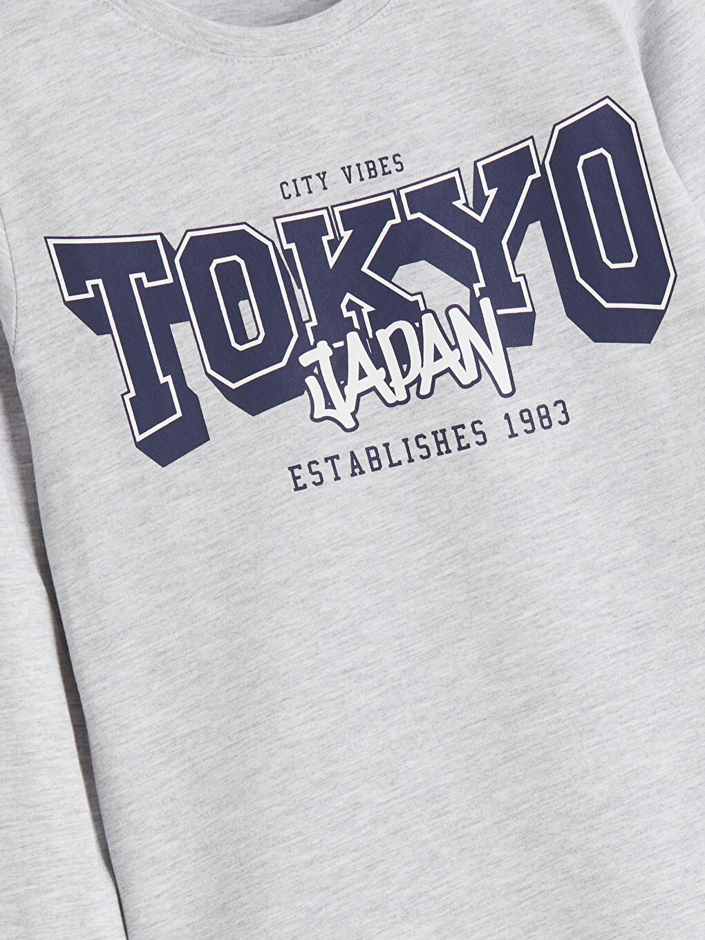 Gri Bisiklet Yaka Tokyo Baskılı Erkek Çocuk Pijama Üst-2