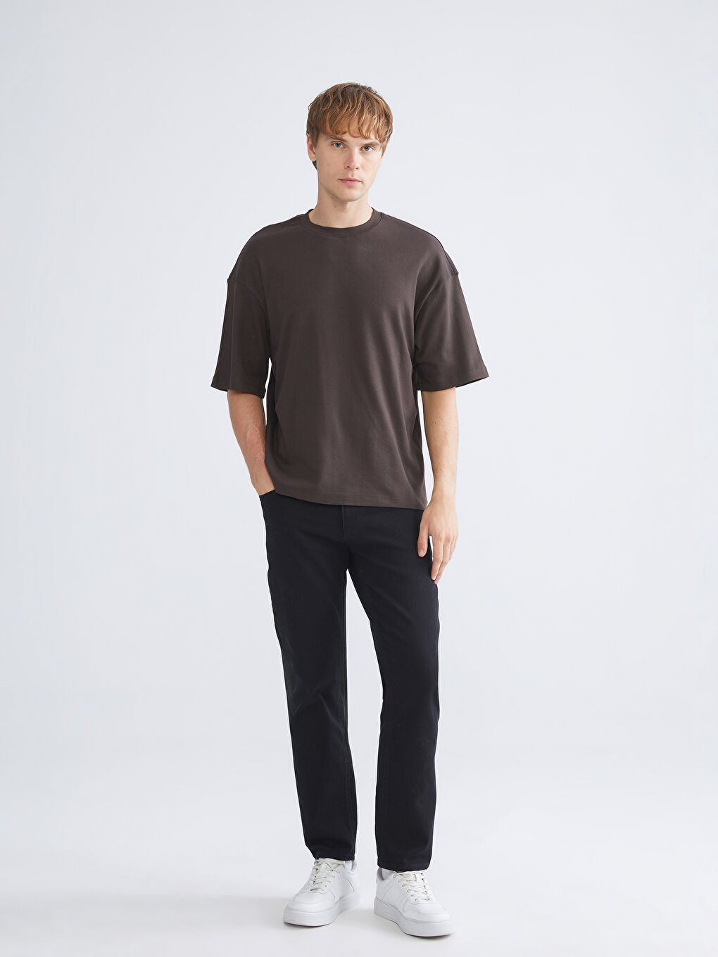 Kahverengi Bisiklet Yaka Erkek Tişört-1