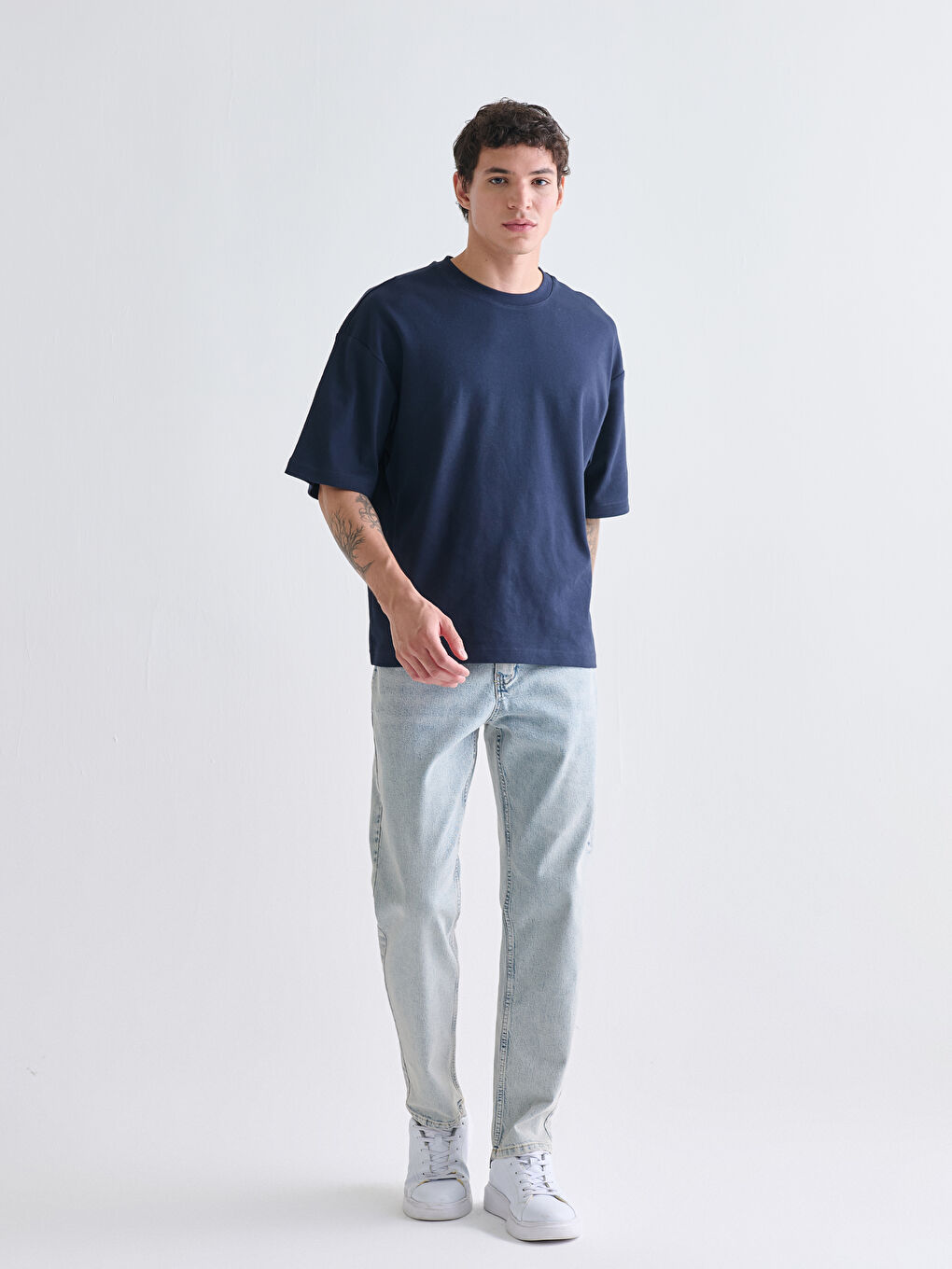 Lacivert Bisiklet Yaka Erkek Tişört-1